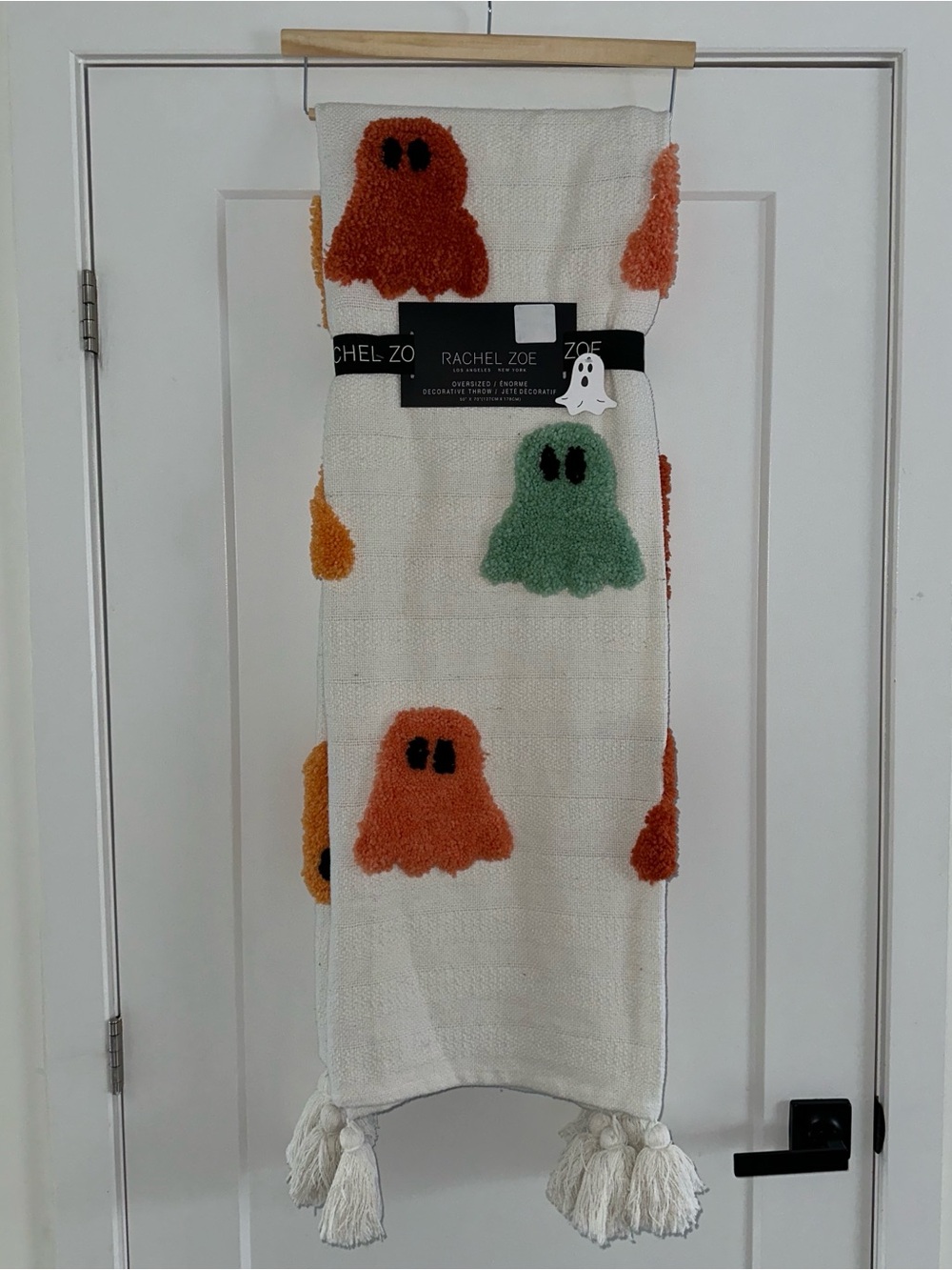 NWT Rachel Zoe Halloween Colorful Ghost Oversized Throw Blanket Tassels 50x70